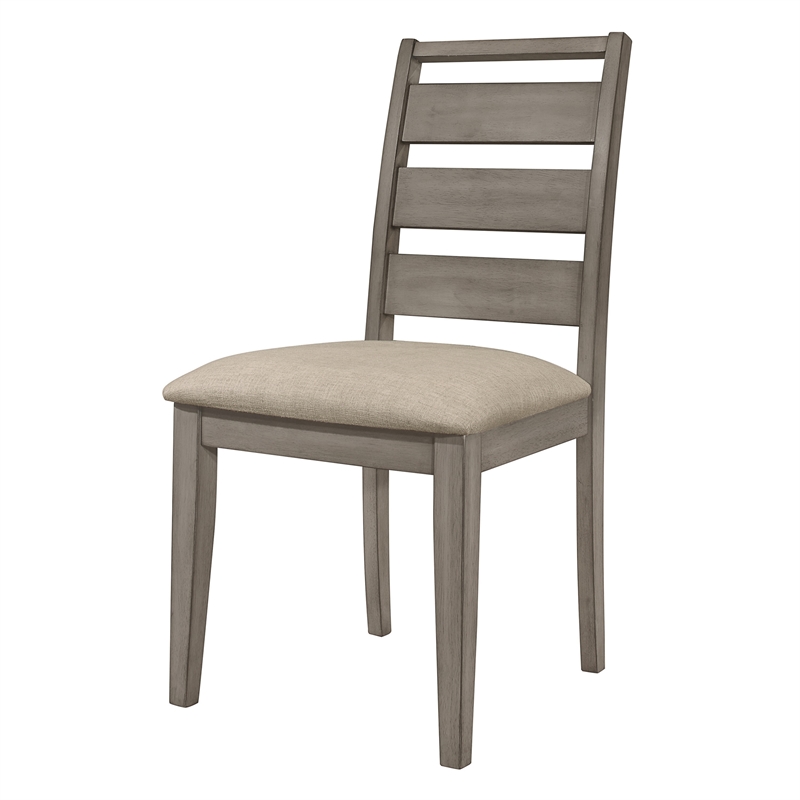 Rie 25 Inch Side Dining Chairs Set of 2- Ladder Back- Padded Fabric Seat