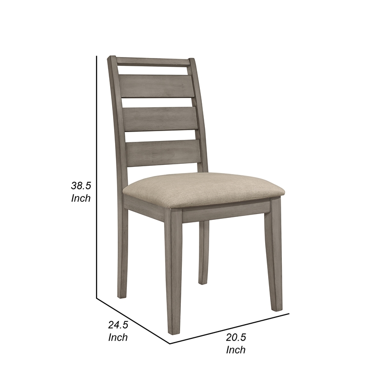 Rie 25 Inch Side Dining Chairs Set of 2- Ladder Back- Padded Fabric Seat
