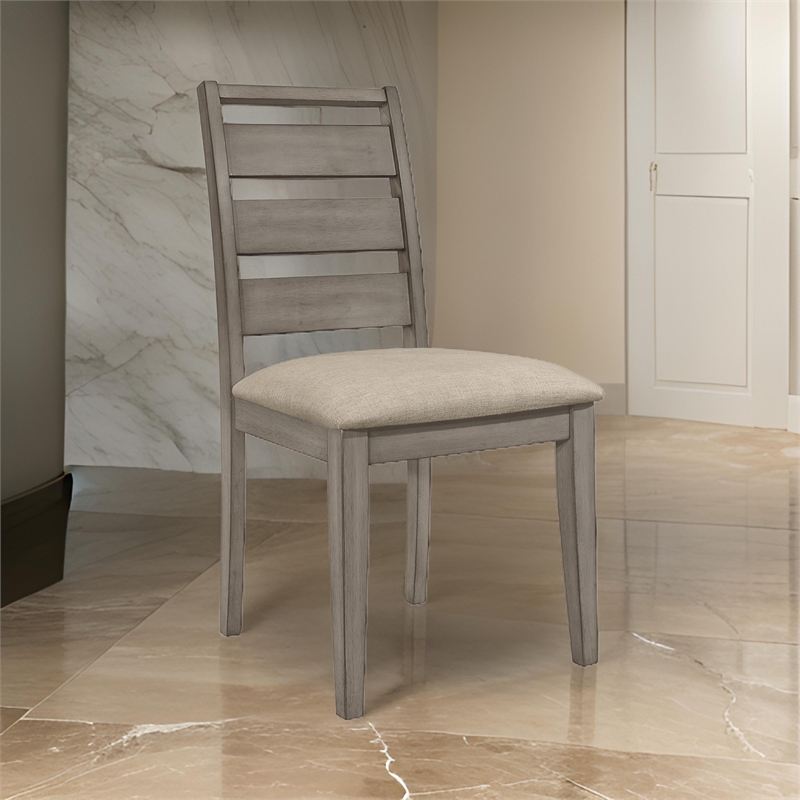 Rie 25 Inch Side Dining Chairs Set of 2- Ladder Back- Padded Fabric Seat