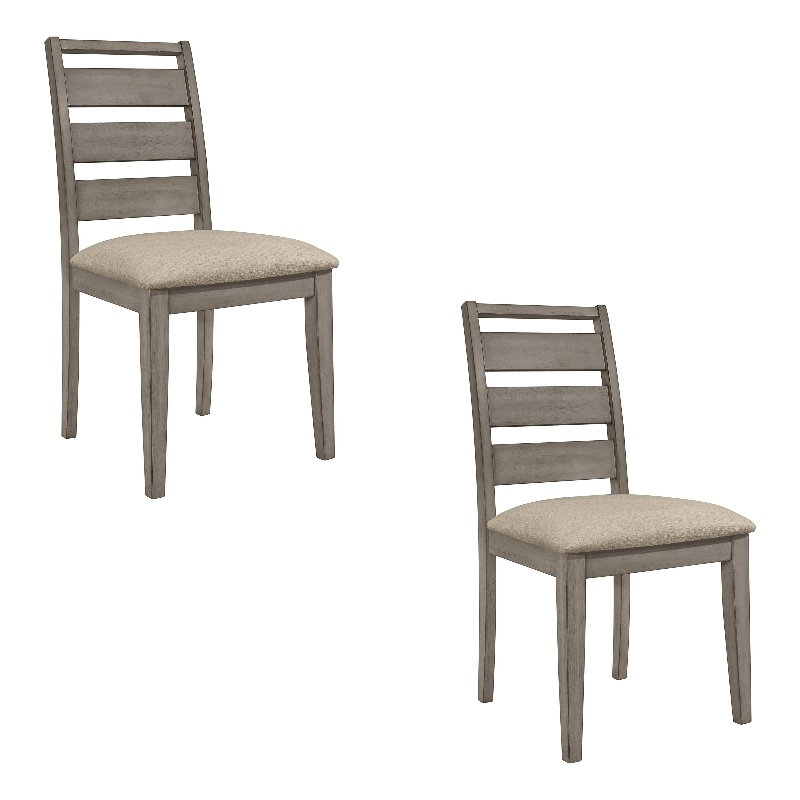 Rie 25 Inch Side Dining Chairs Set of 2- Ladder Back- Padded Fabric Seat