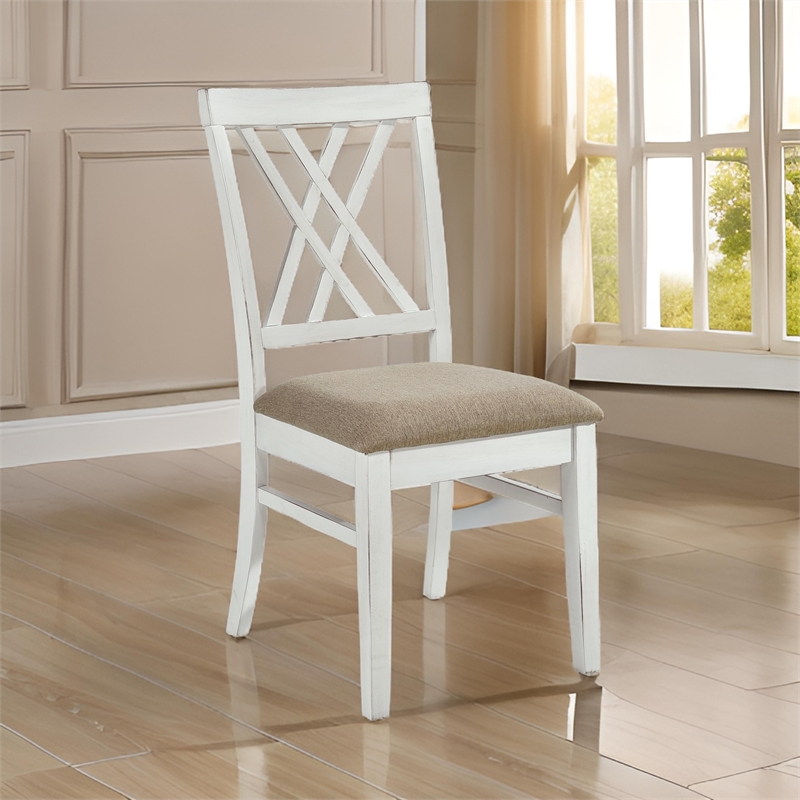 Hyna 19 Inch Side Dining Chairs Set of 2- X Cross Back- Khaki Seat