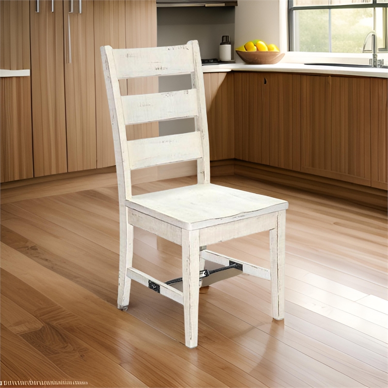 Rena Dining Chair Set of 2- Ladderback- Off White Mahogany Wood