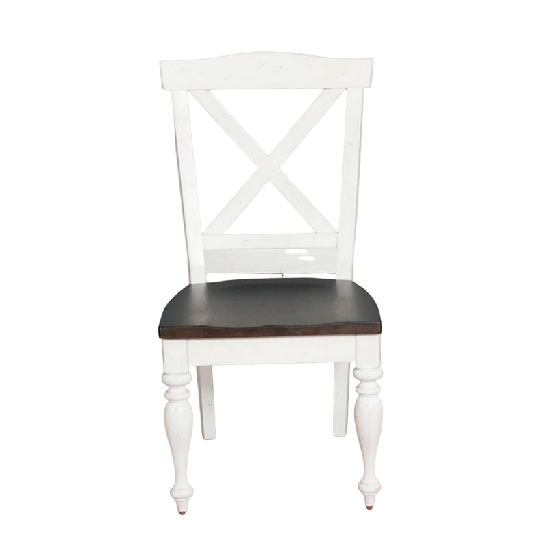 Orso Dining Side Chair Set of 2- Crossback- Brown Wood Seat- White