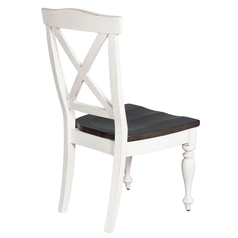 Orso Dining Side Chair Set of 2- Crossback- Brown Wood Seat- White