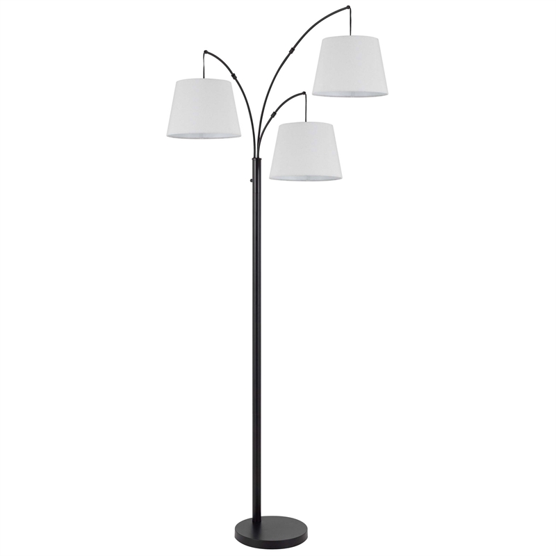 84 Inch Floor Lamp- 3 Tree Style White Drum Shades- Black Metal Finish