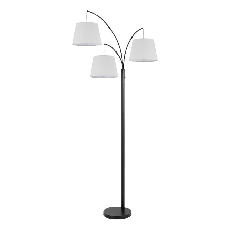 84 Inch Floor Lamp- 3 Tree Style White Drum Shades- Black Metal Finish
