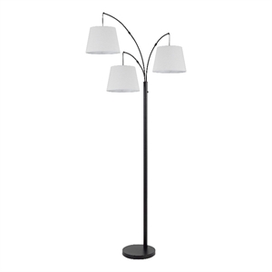 84 Inch Floor Lamp- 3 Tree Style White Drum Shades- Black Metal Finish