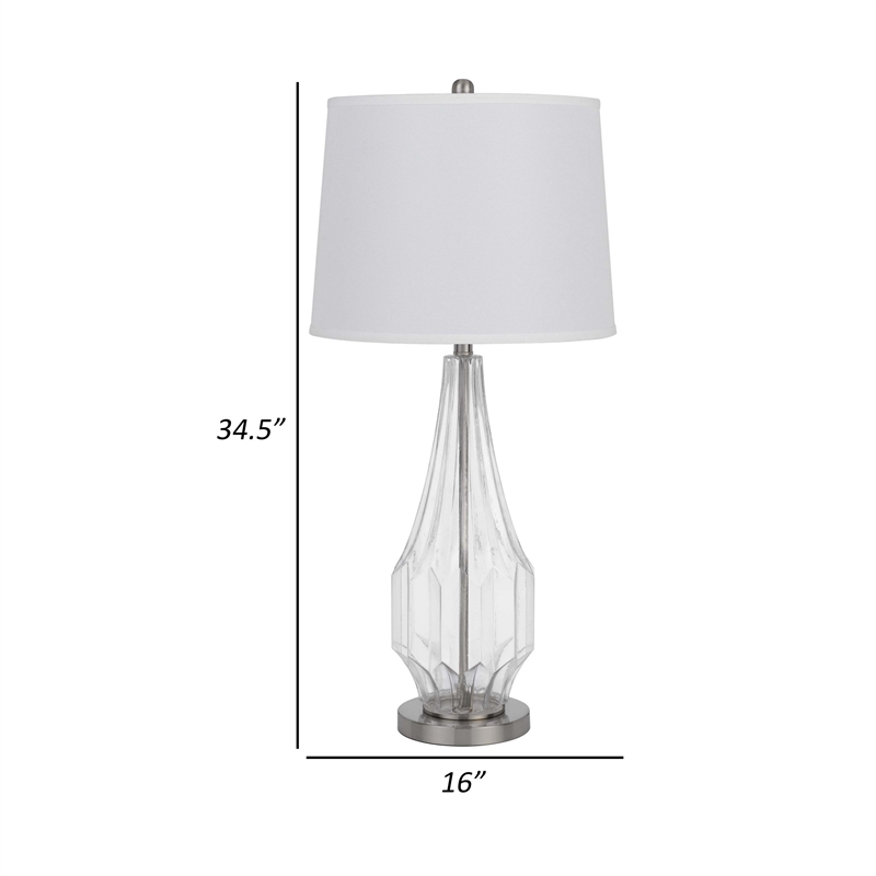 34 Inch Table Lamp Set of 2- White Drum Shade- Glass- Round Metal Base