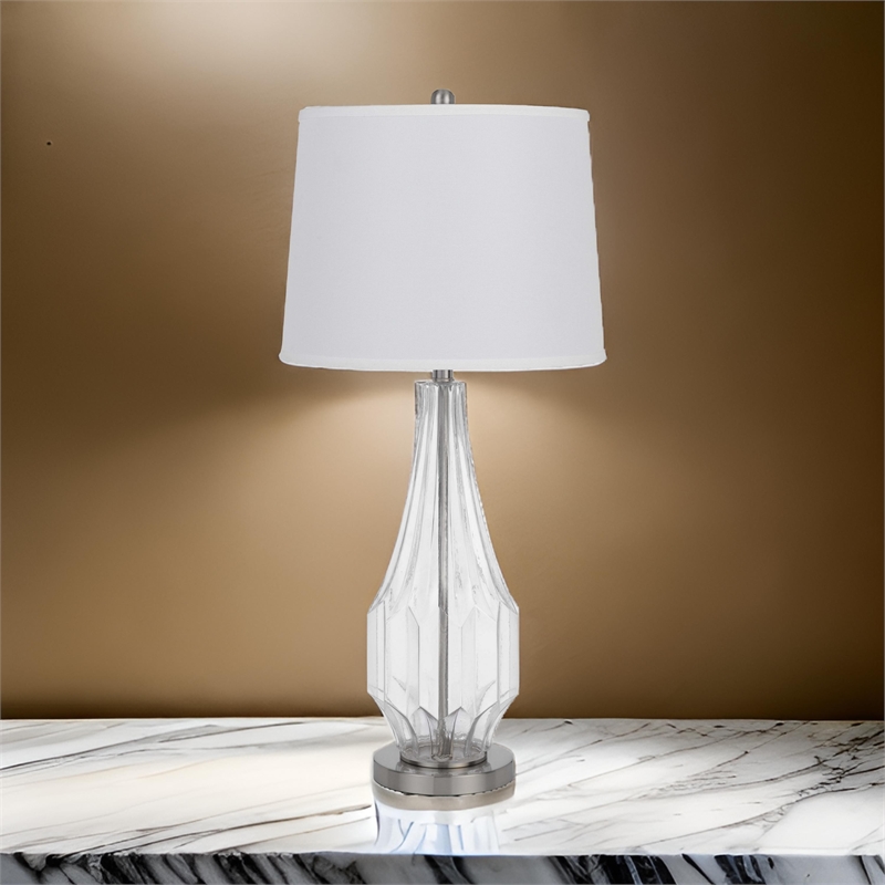 34 Inch Table Lamp Set of 2- White Drum Shade- Glass- Round Metal Base