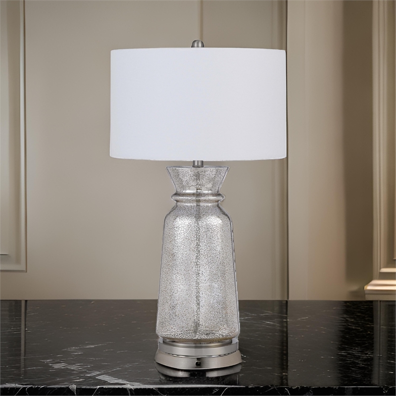 34 Inch Table Lamp Set of 2- White Shade- Glass Vase Shape and Metal Base