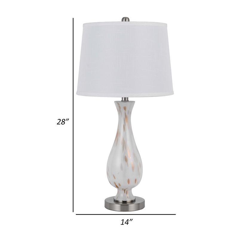 28 Inch Table Lamp Set of 2- White Shade- Elegant Curved Glass- Metal Base