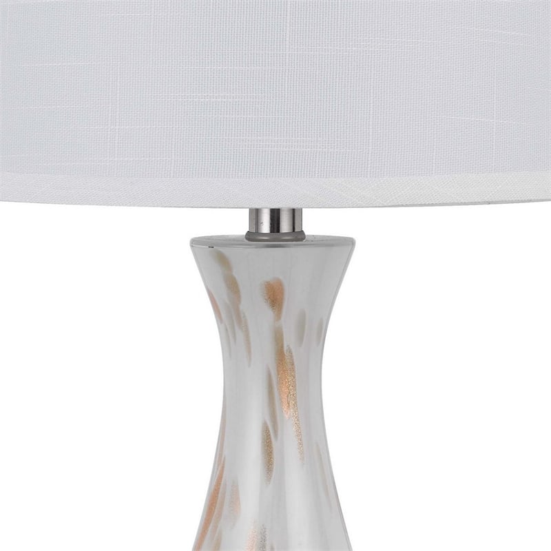 28 Inch Table Lamp Set of 2- White Shade- Elegant Curved Glass- Metal Base