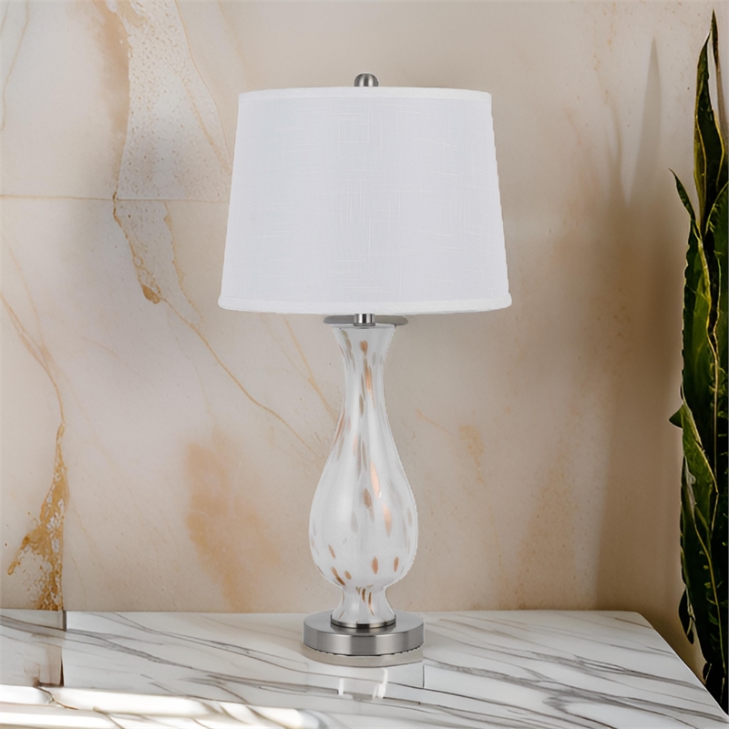 28 Inch Table Lamp Set of 2- White Shade- Elegant Curved Glass- Metal Base