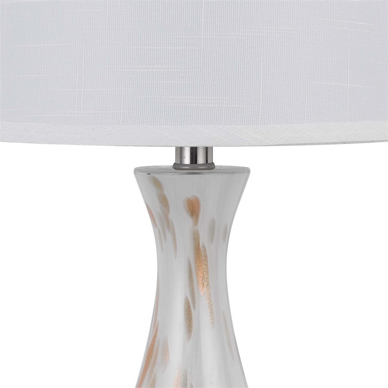 28 Inch Table Lamp Set of 2- White Shade- Elegant Curved Glass- Metal Base