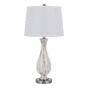 28 Inch Table Lamp Set of 2- White Shade- Elegant Curved Glass- Metal Base