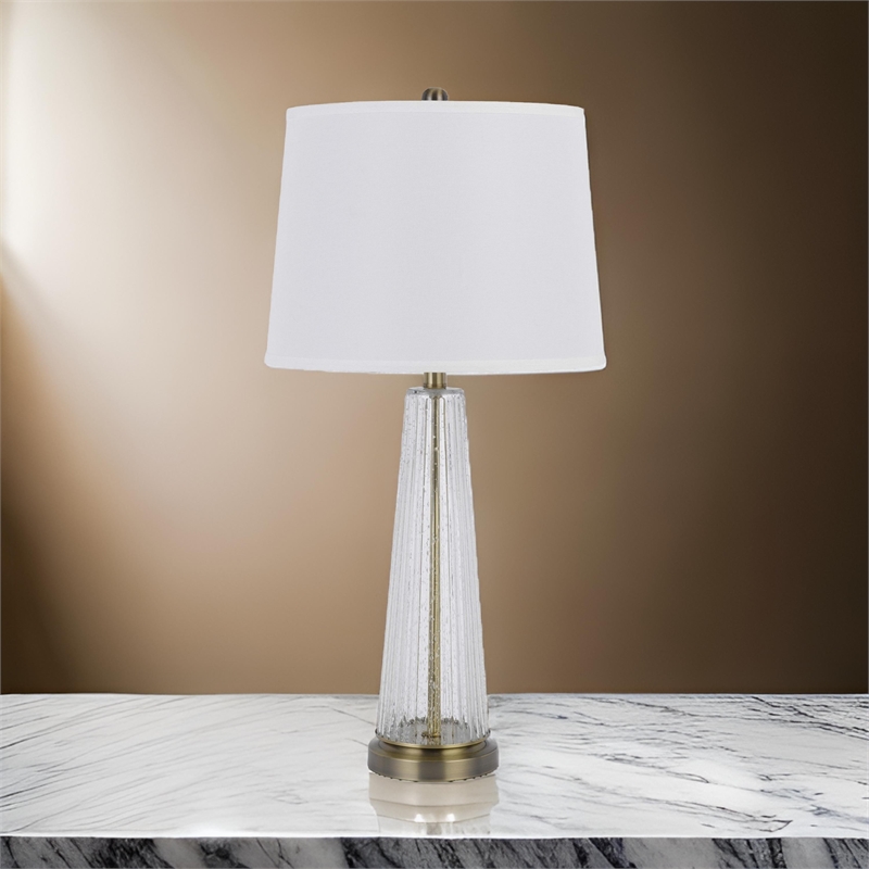 31 Inch Table Lamp Set of 2- White Shade- Tapered Glass Body- Metal Base