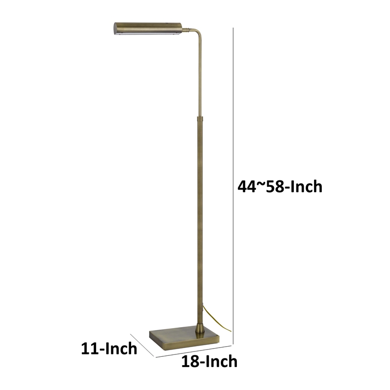 Kime 44-58 Inch Floor Lamp- Adjustable Height- LED- Antique Brass Finish
