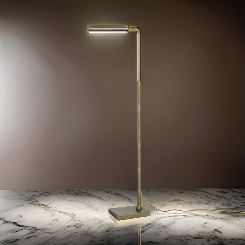 Kime 44-58 Inch Floor Lamp- Adjustable Height- LED- Antique Brass Finish