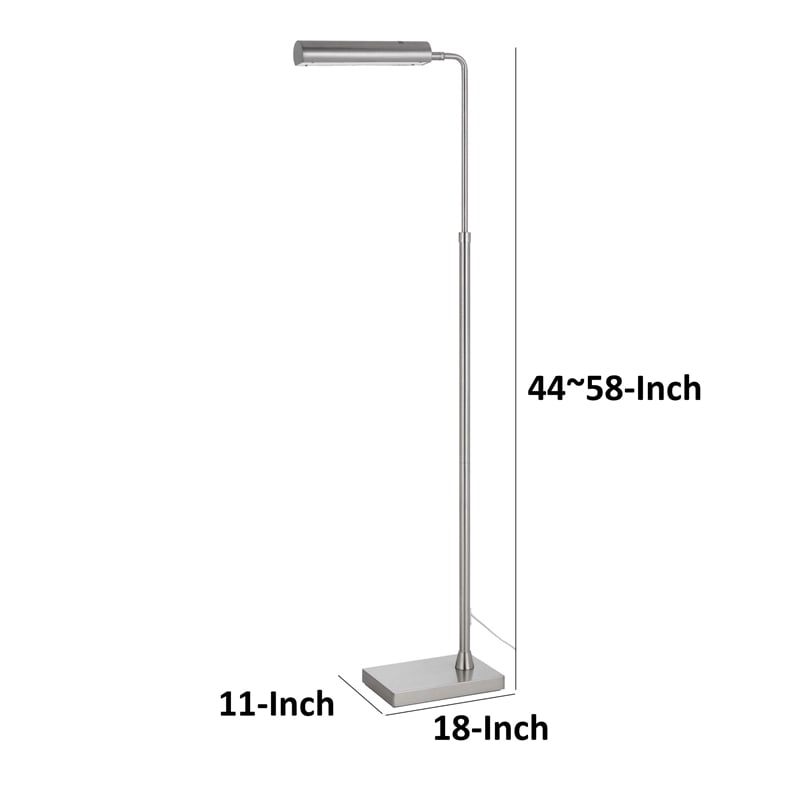 Kime 44-58 Inch Floor Lamp- Adjustable Height- LED- Brushed Steel Finish
