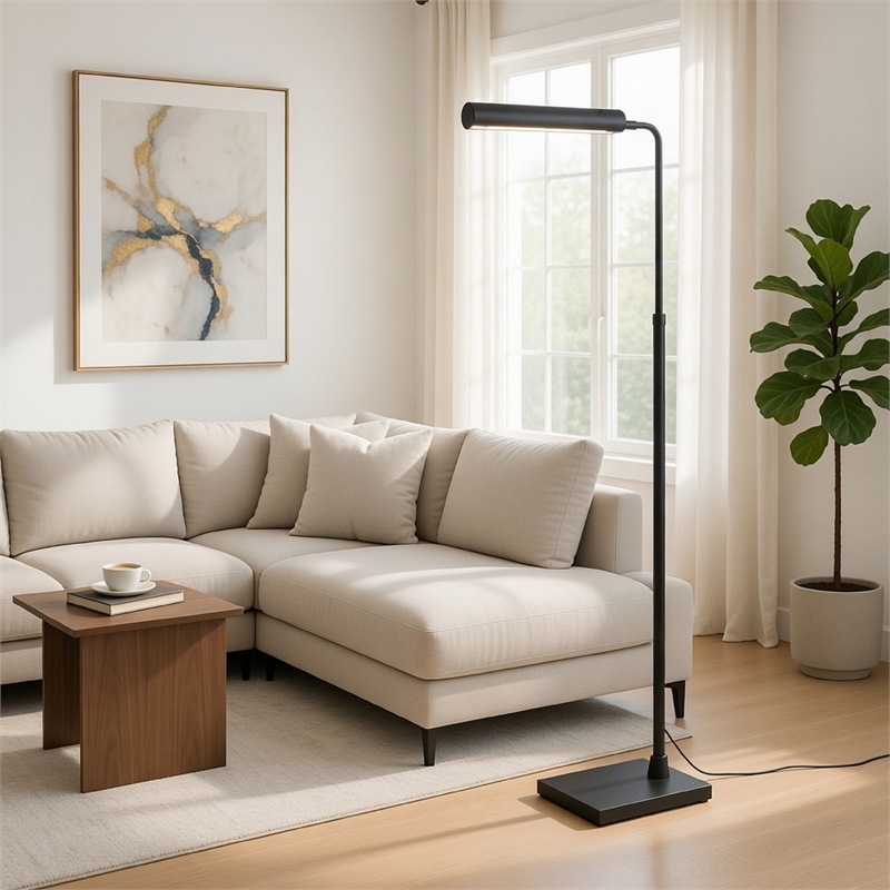 Kime 44-58 Inch Floor Lamp- Adjustable Height- LED- Charcoal Grey Finish