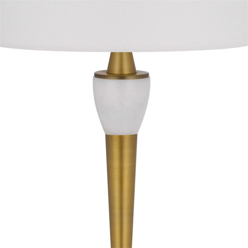 31 Inch Table Lamp with White Drum Shade- Clear Crystal Base- Brass Finish