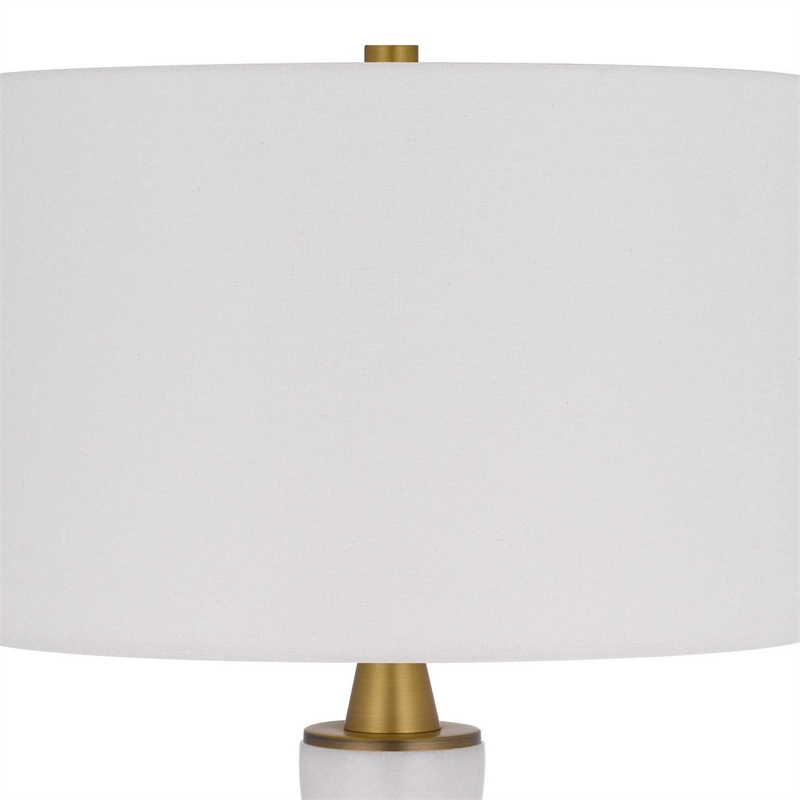 31 Inch Table Lamp with White Drum Shade- Clear Crystal Base- Brass Finish