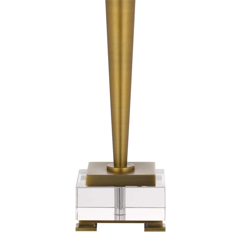 31 Inch Table Lamp with White Drum Shade- Clear Crystal Base- Brass Finish