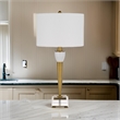 31 Inch Table Lamp with White Drum Shade- Clear Crystal Base- Brass Finish