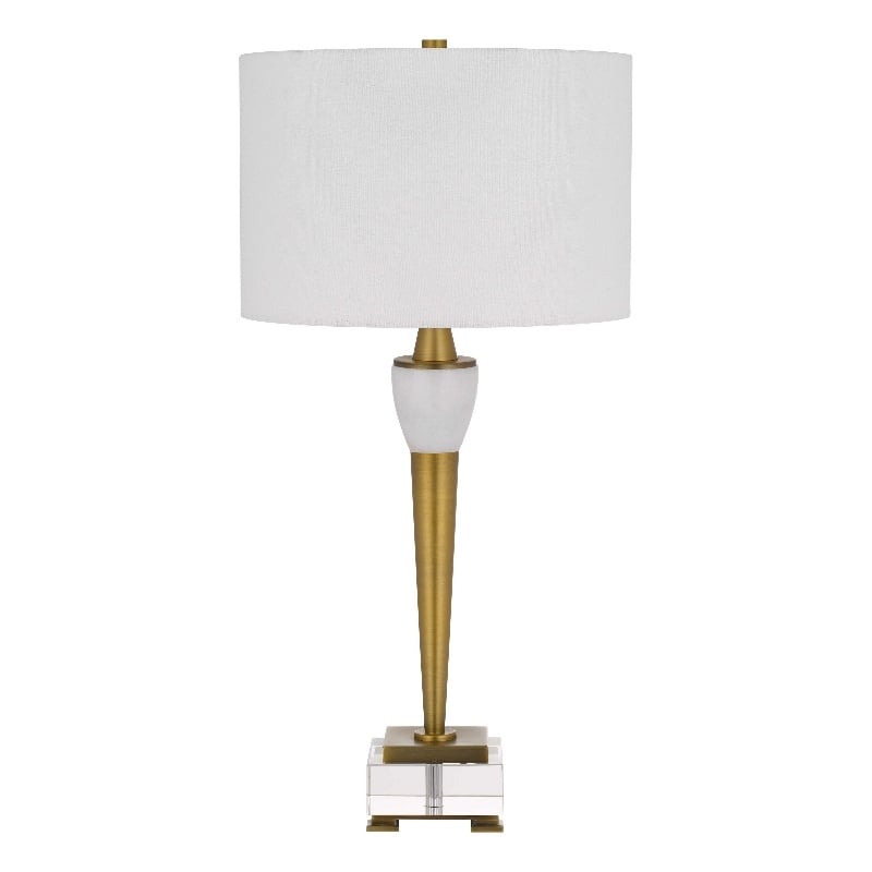 31 Inch Table Lamp with White Drum Shade- Clear Crystal Base- Brass Finish