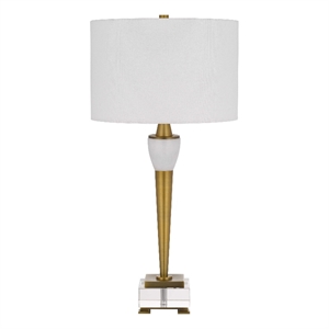 31 Inch Table Lamp with White Drum Shade- Clear Crystal Base- Brass Finish