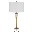 31 Inch Table Lamp with White Drum Shade- Clear Crystal Base- Brass Finish