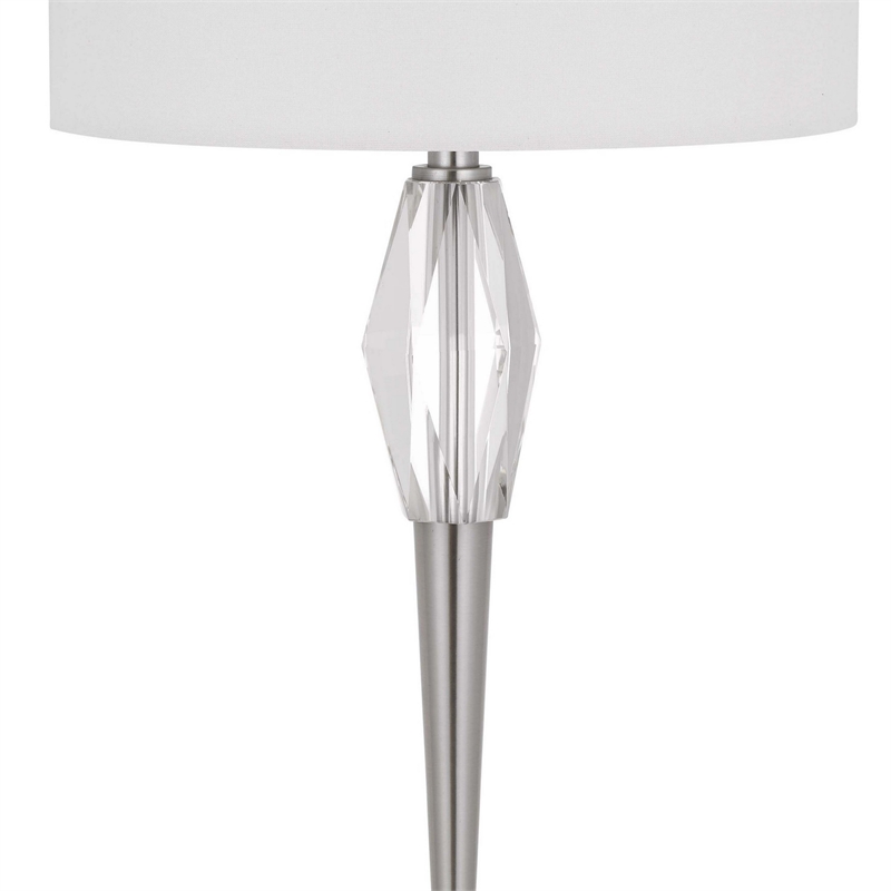 32 Inch Table Lamp with White Drum Shade- Marble Base- Brushed Steel