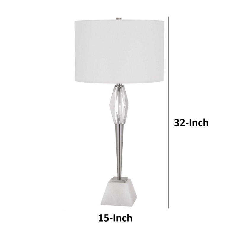 32 Inch Table Lamp with White Drum Shade- Marble Base- Brushed Steel