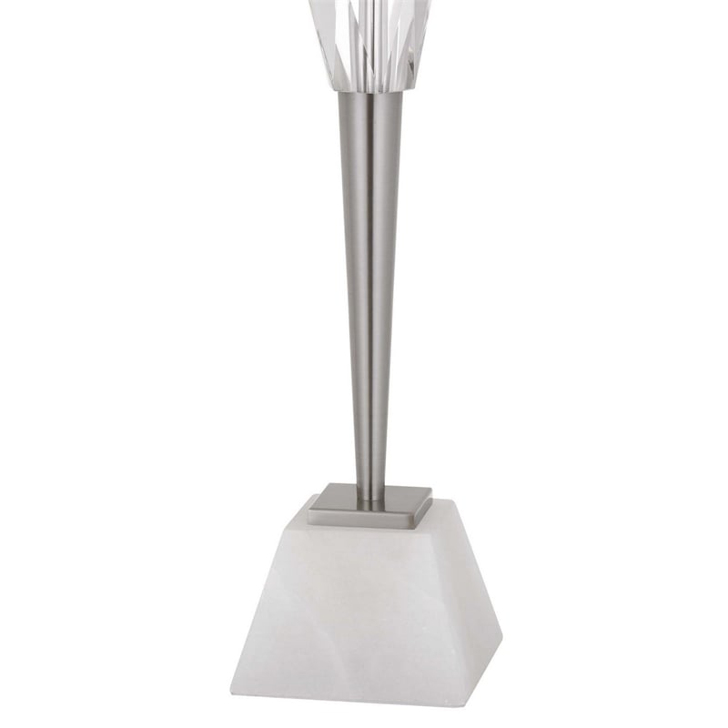 32 Inch Table Lamp with White Drum Shade- Marble Base- Brushed Steel