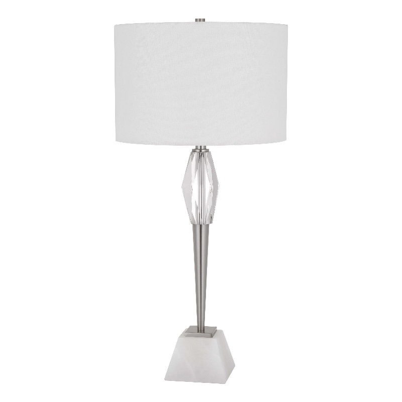 32 Inch Table Lamp with White Drum Shade- Marble Base- Brushed Steel