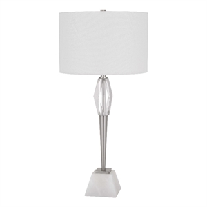 32 Inch Table Lamp with White Drum Shade- Marble Base- Brushed Steel