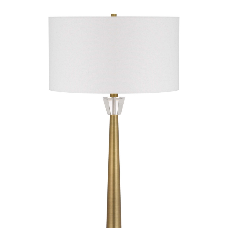62 Inch Floor Lamp with White Drum Shade- Marble Base- Crystal- Brass