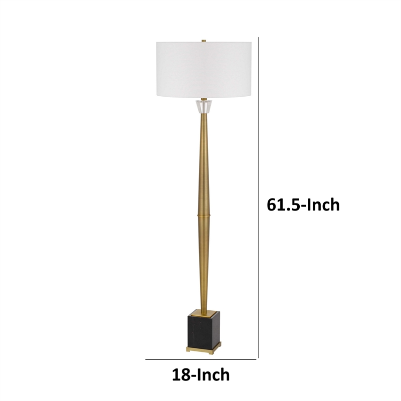 62 Inch Floor Lamp with White Drum Shade- Marble Base- Crystal- Brass