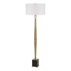 62 Inch Floor Lamp with White Drum Shade- Marble Base- Crystal- Brass