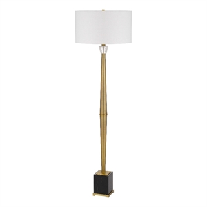 62 Inch Floor Lamp with White Drum Shade- Marble Base- Crystal- Brass