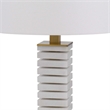 28 Inch Table Lamp- White Drum Hardback- Marble and Antique Brass Finish