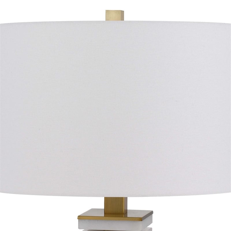 28 Inch Table Lamp- White Drum Hardback- Marble and Antique Brass Finish