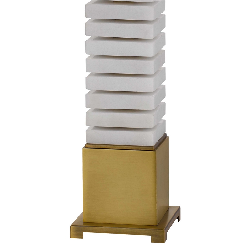 28 Inch Table Lamp- White Drum Hardback- Marble and Antique Brass Finish