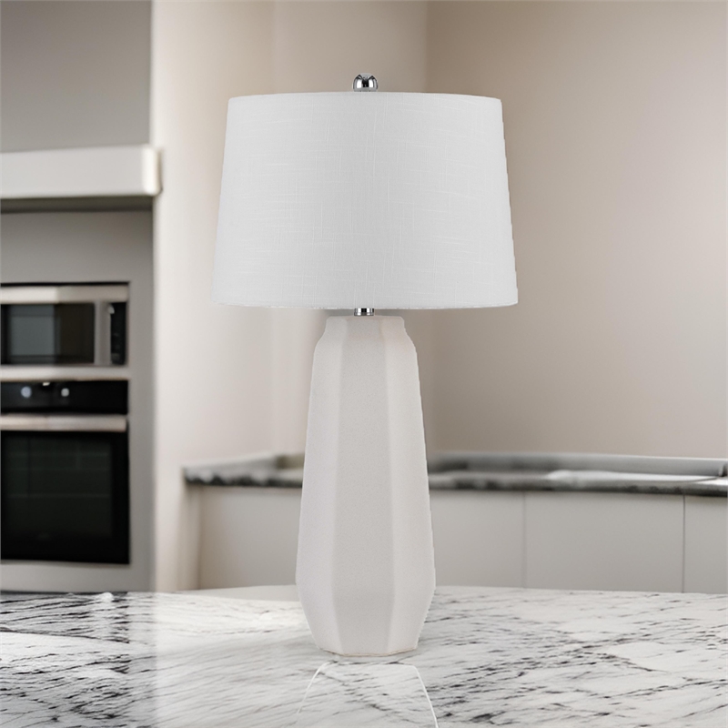 Niu 30 Inch Table Lamp Set of 2- Drum Shade- Sandy White Ceramic Prism Base