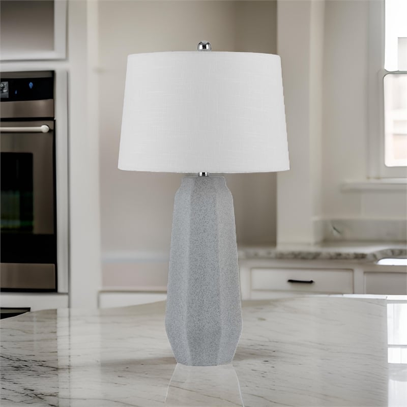 Niu 30 Inch Table Lamp Set of 2- Drum Shade- Stone Gray Ceramic Prism Base
