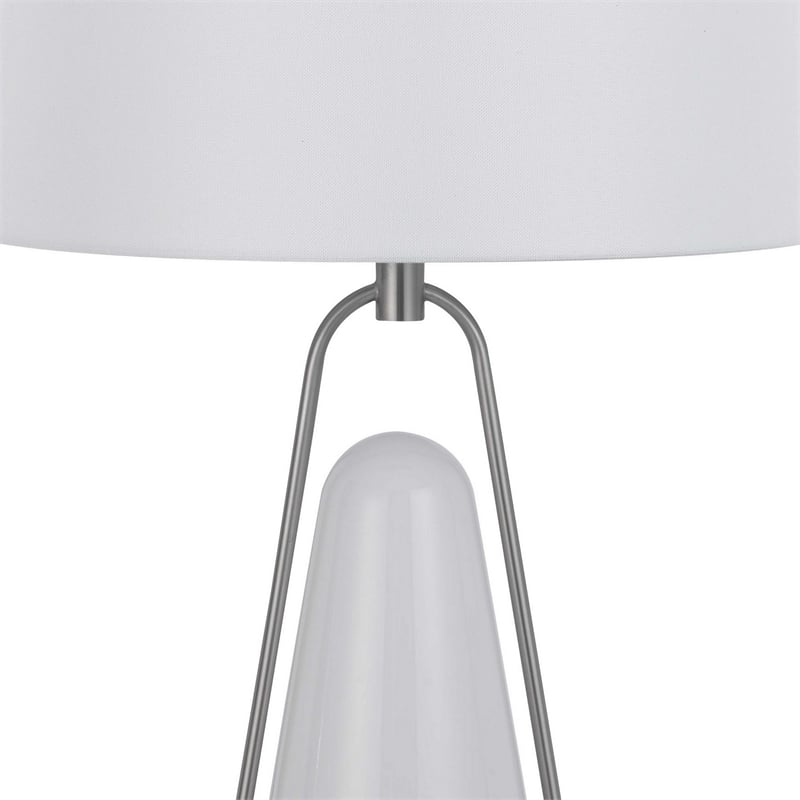 29 Inch Table Lamp- LED Lit- White Drum Hardback- Silver Metal and Glass