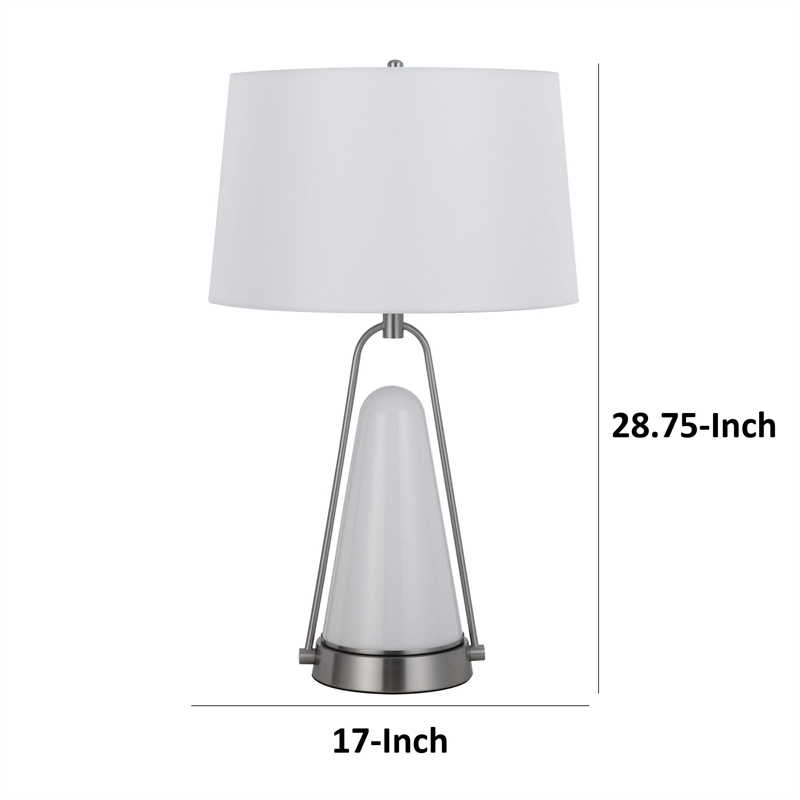 29 Inch Table Lamp- LED Lit- White Drum Hardback- Silver Metal and Glass