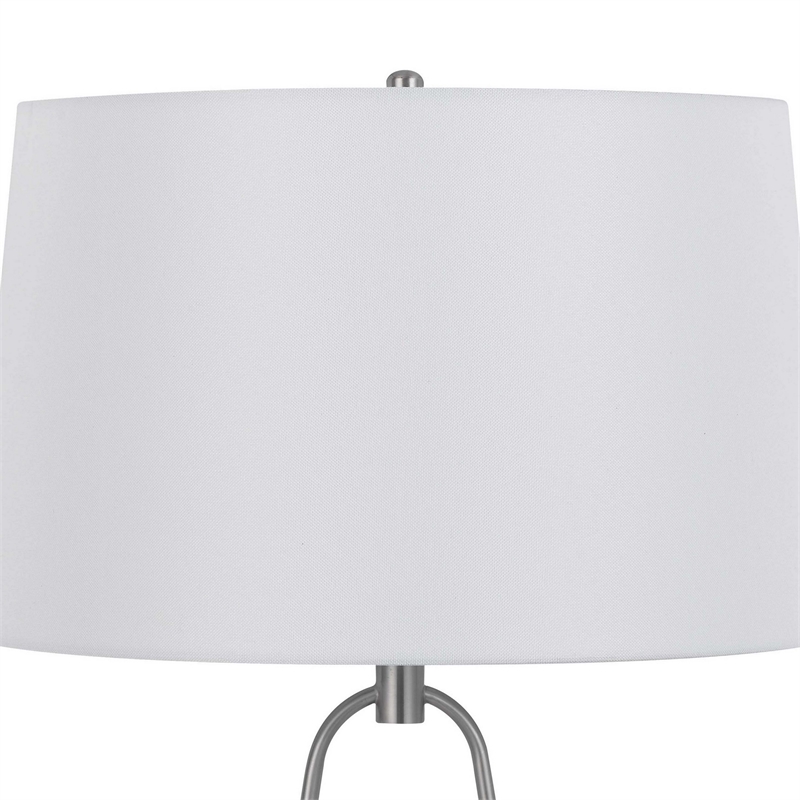 29 Inch Table Lamp- LED Lit- White Drum Hardback- Silver Metal and Glass