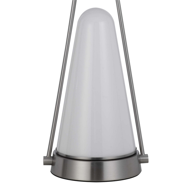 29 Inch Table Lamp- LED Lit- White Drum Hardback- Silver Metal and Glass