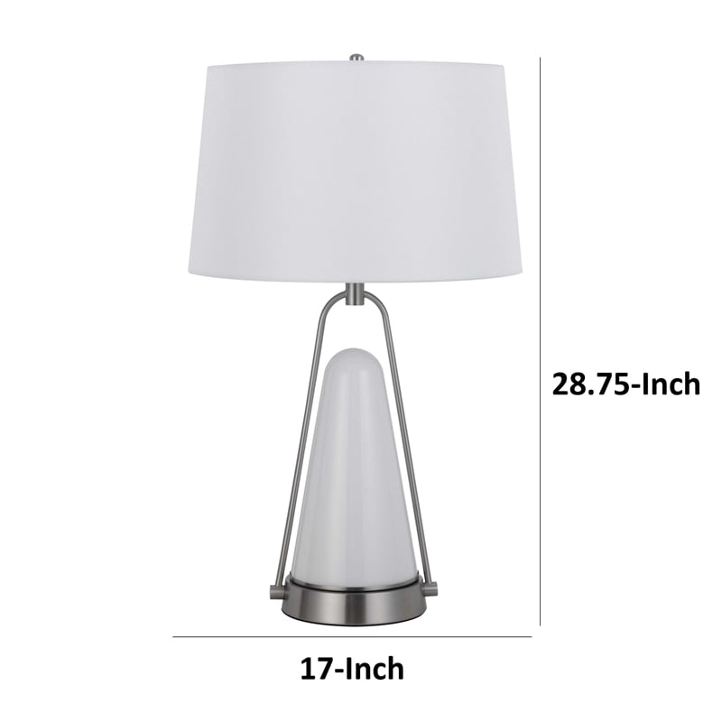 29 Inch Table Lamp- LED Lit- White Drum Hardback- Silver Metal and Glass